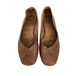 Korks Padilla Leather Comfort Flats Square Toe Slip On Tan Brown Size 7.5